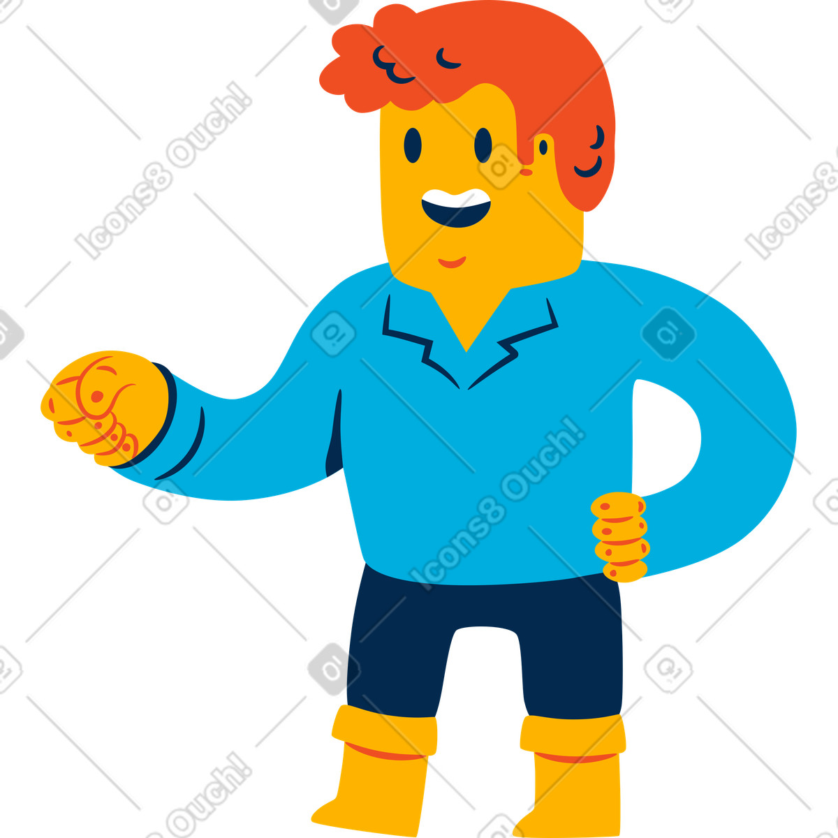 Illustration Man with hand on hip holding something dans le style Flame à télécharger aux formats PNG, SVG