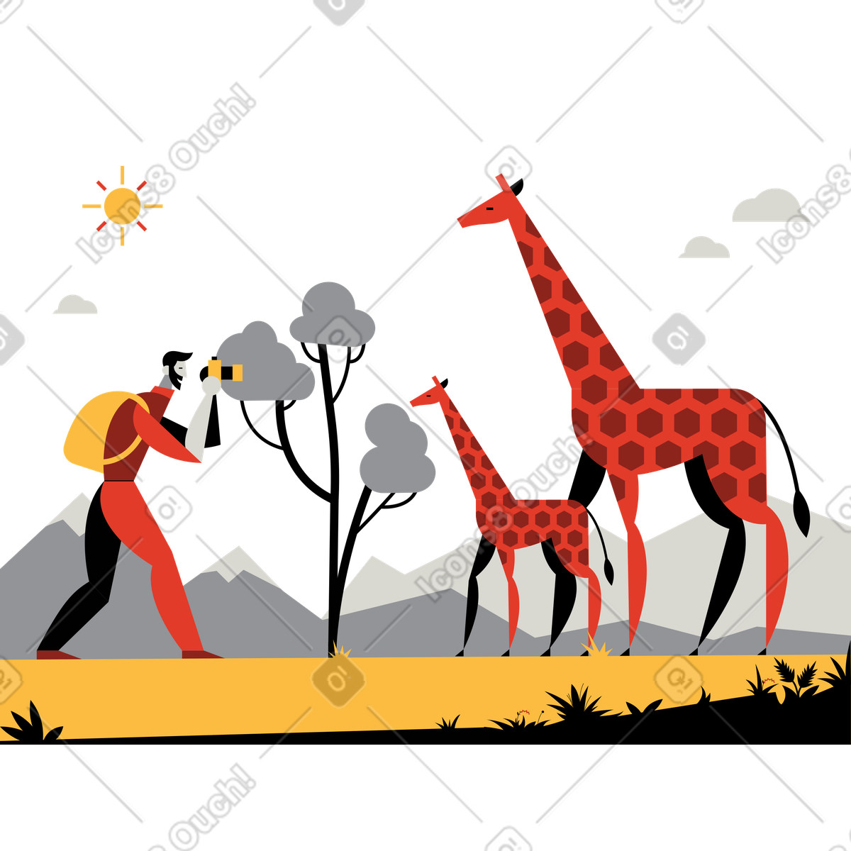 Ilustração de Homem tirando fotos da vida selvagem no safari em estilo Burgundy para baixar em PNG, SVG
