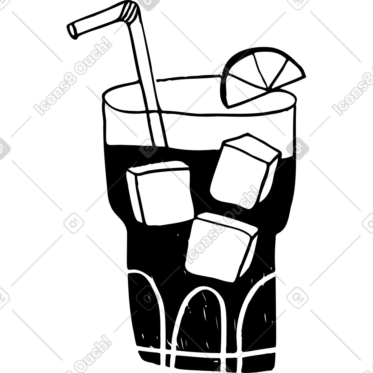 Glas eines getränks mit eis, strohhalm und orange-Illustration im Marks-Stil als Download in PNG, SVG
