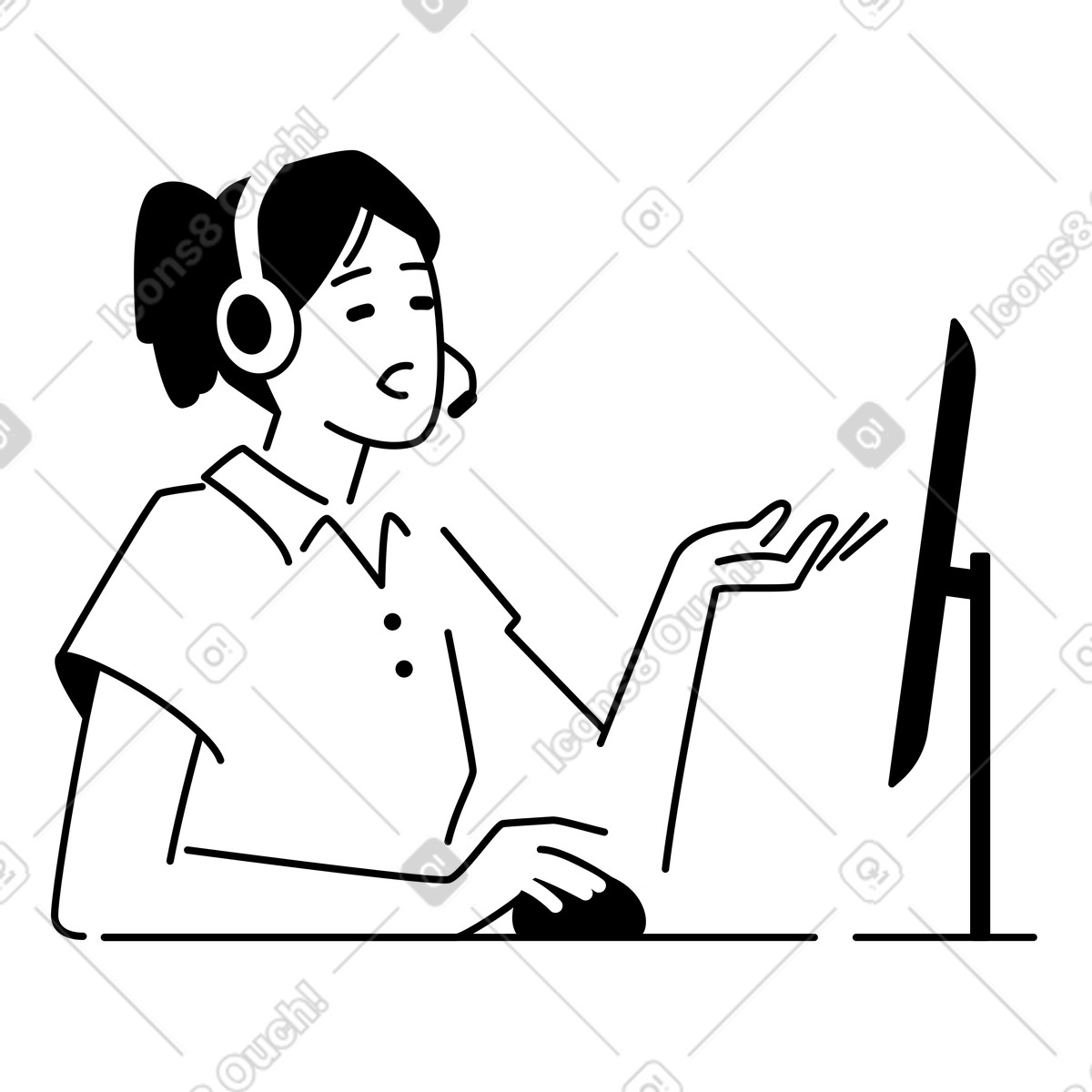 Call center agent with headset, Online support interaction or resolving customer requests illustration in Weekday style download in PNG, SVG