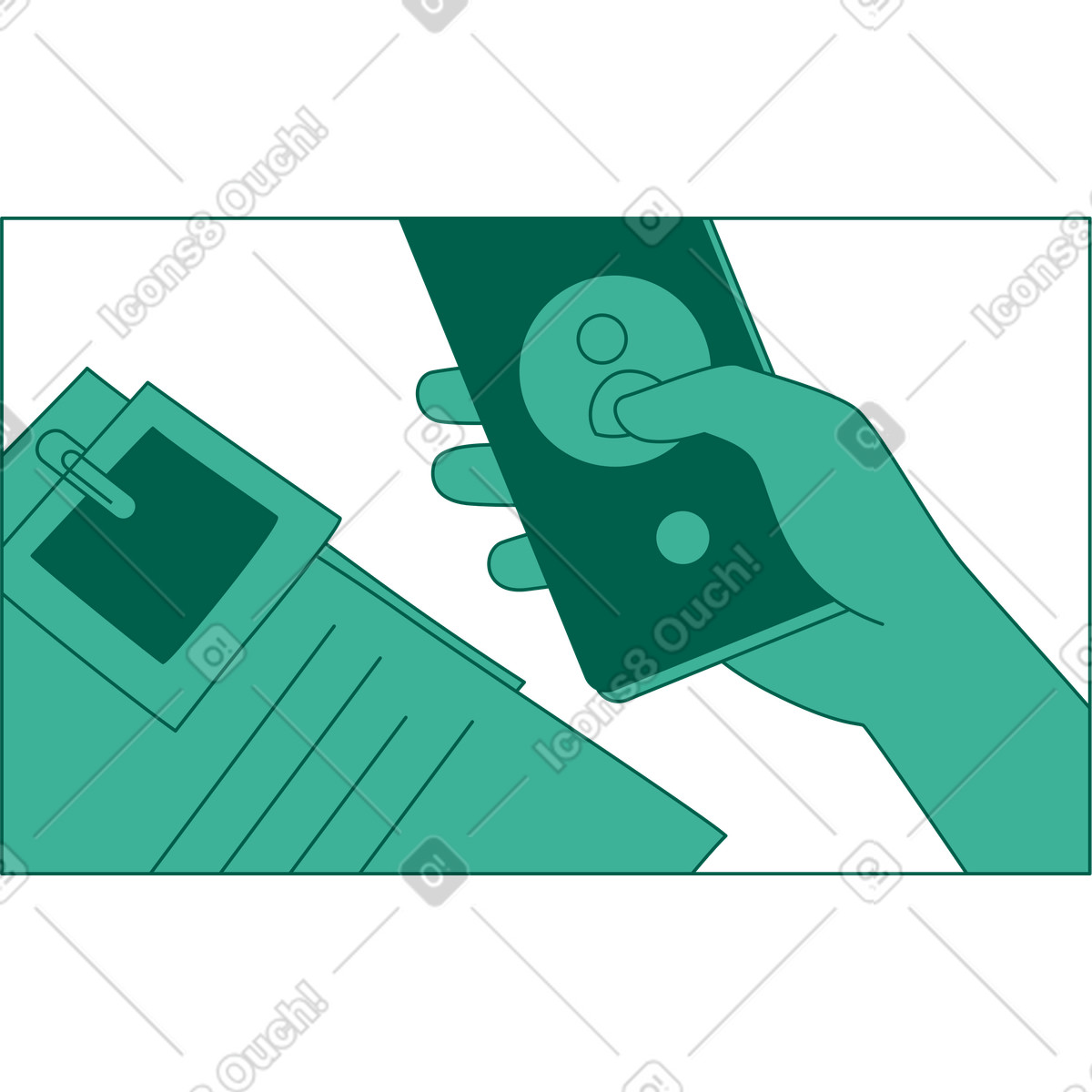 Illustration Cadre avec la main du smartphone dans le style Storyline à télécharger aux formats PNG, SVG