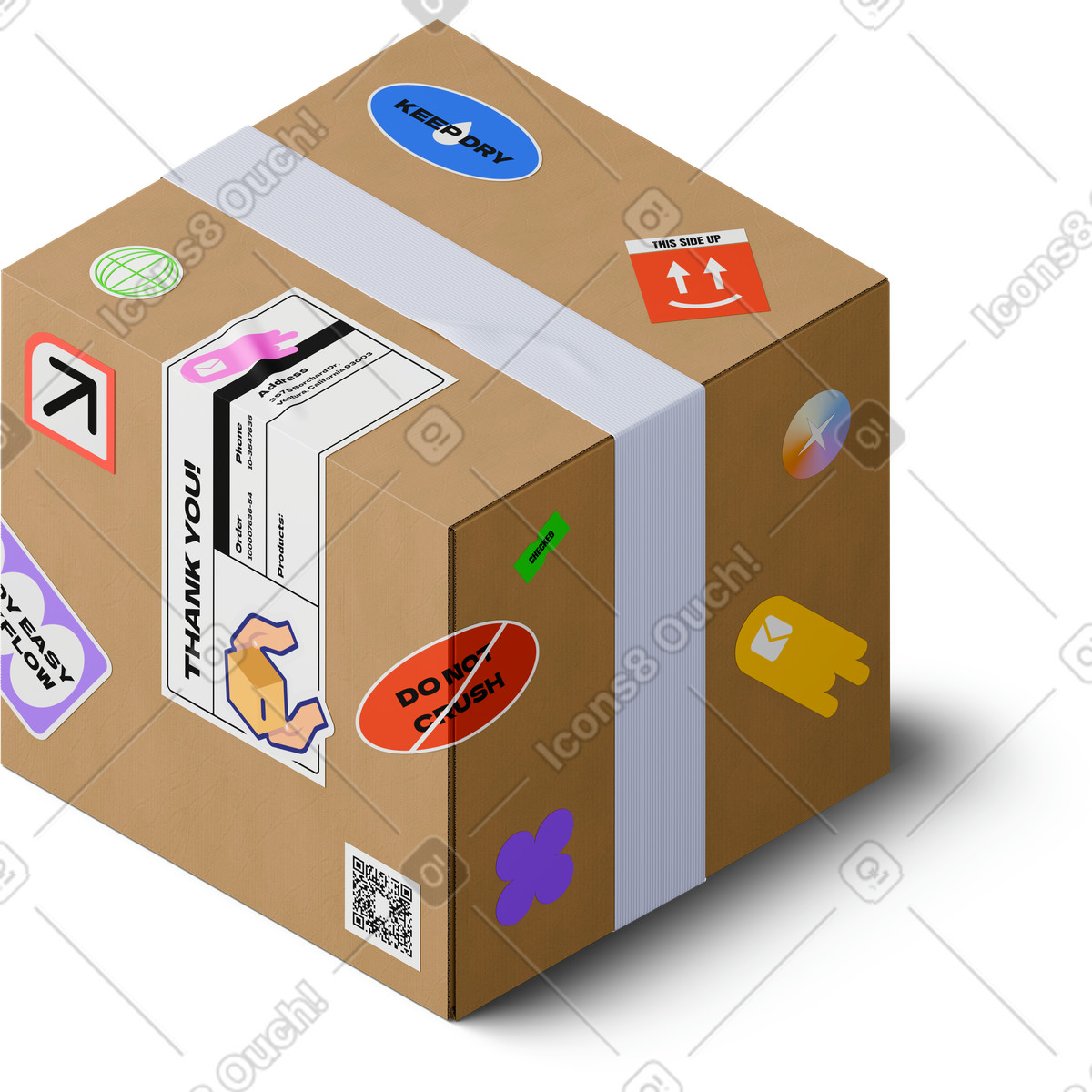Isometric view of shipping box illustration in 3D Hygge style download in PNG, SVG