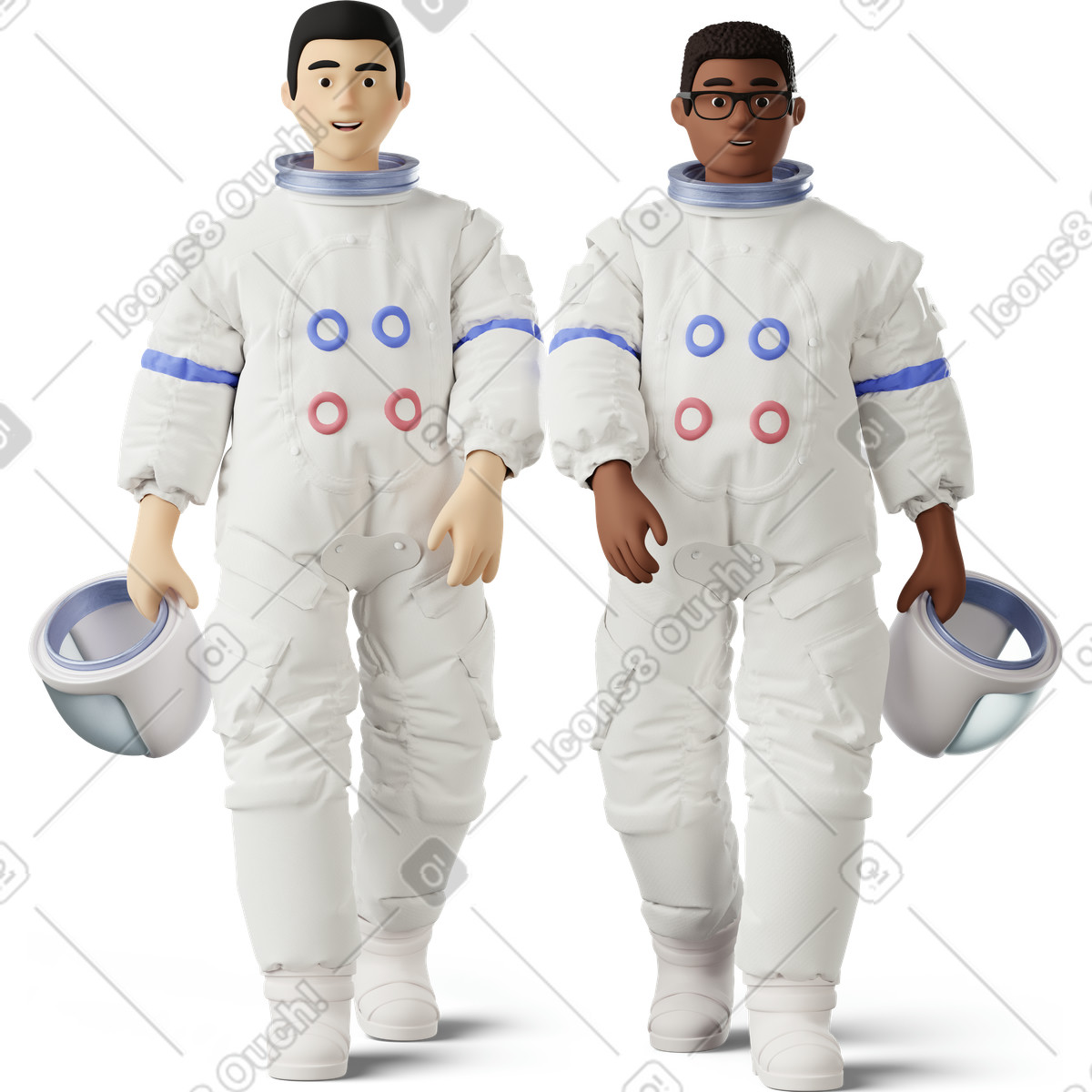 Illustration Two astronauts walking dans le style 3D Business à télécharger aux formats PNG, SVG