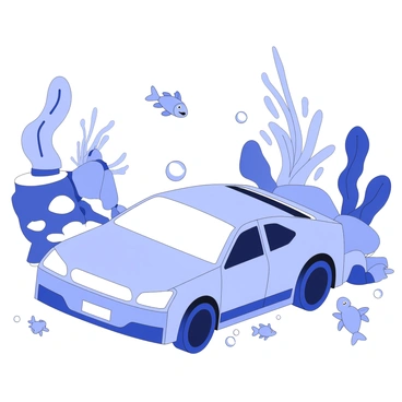 A 3D car gracefully gliding through an underwater environment