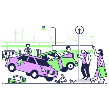 A car crashed into a pole in a busy airport parking lot