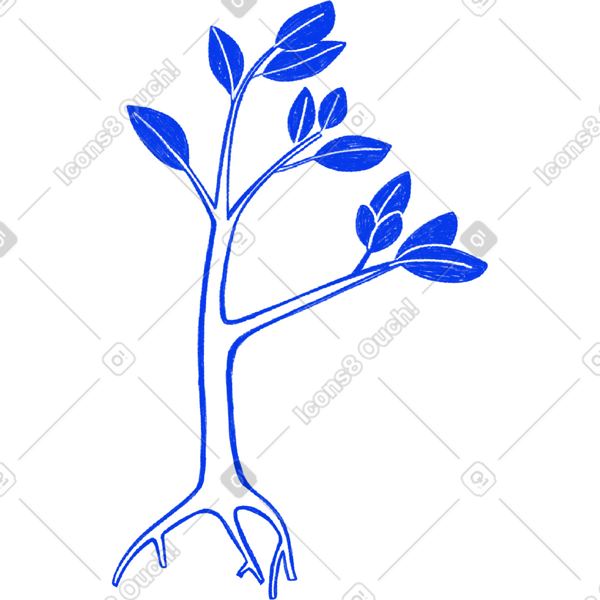 Young tree with leaves illustration in Biro style download in PNG, SVG