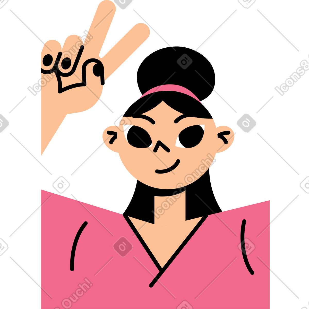 Juicy スタイルの 平和のサインを示す女の子 のイラストをPNG、SVG形式でダウンロード