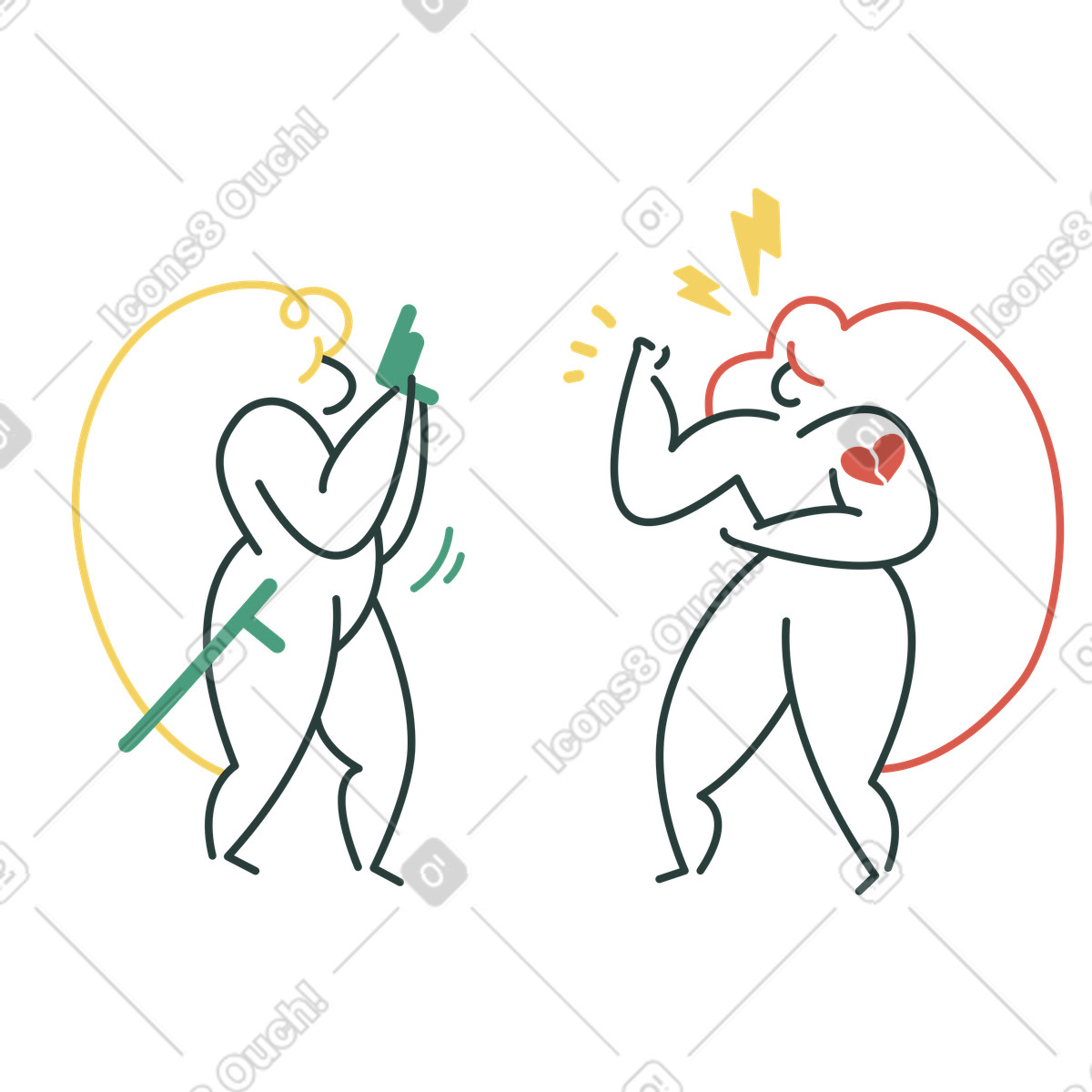 Illustration Une femme armée se bat avec autre dans le style Macaroni à télécharger aux formats PNG, SVG