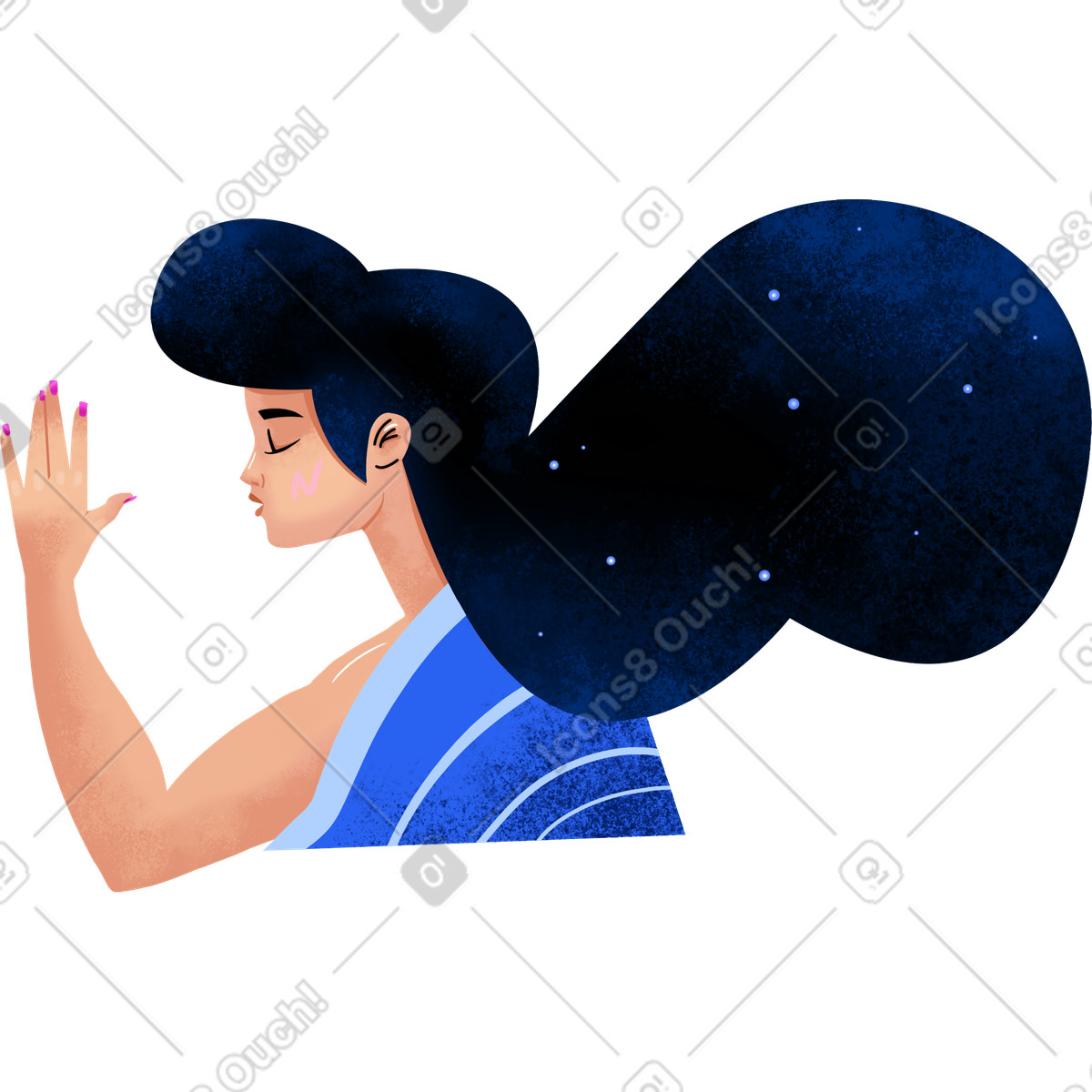Ilustração de Girl is sleeping under a blue blanket em no estilo Flare para baixar em PNG, SVG