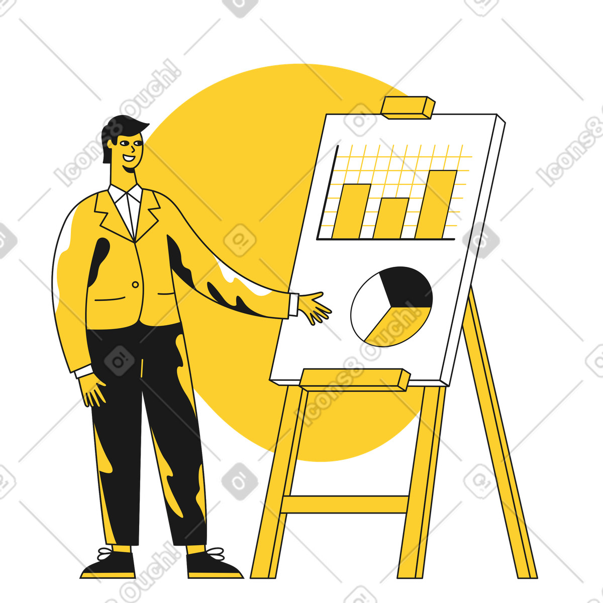 Finanzanalyst spricht über die indikatoren der abteilung-Illustration im Taxi-Stil als Download in PNG, SVG