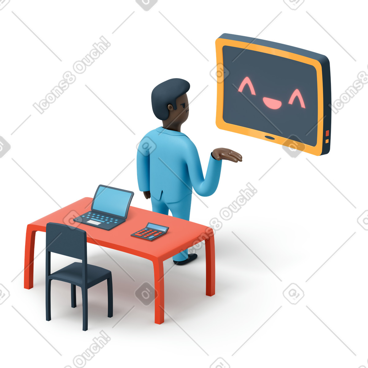Business man using virtual assistant for business solutions illustration in PNG, SVG