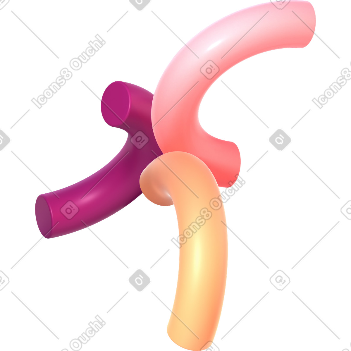 뒤틀린 토러스의 절반 illustration in 3D Glassy style download in PNG, SVG
