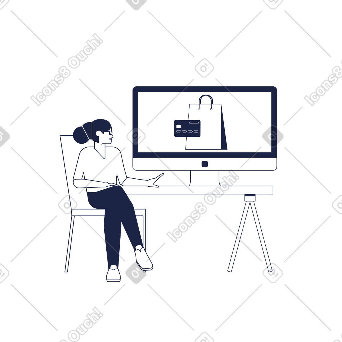 下载 Urban Line 风格的 女人在电脑上网上购物 插画，支持 PNG、SVG 格式