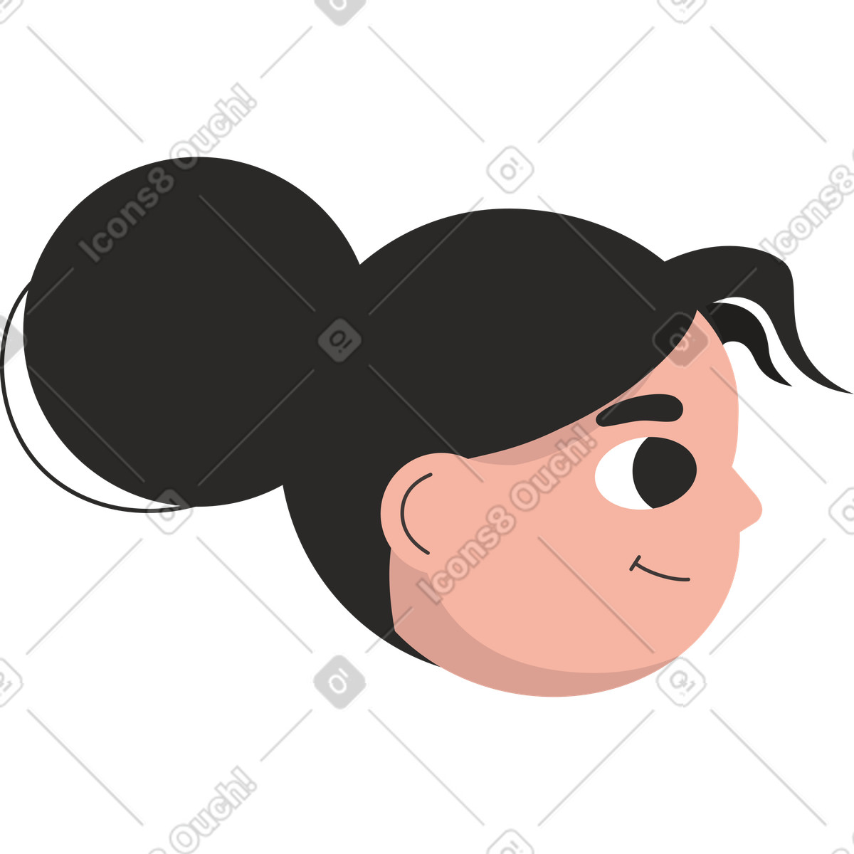Ilustración Cabeza de niña con moño y flequillo en estilo Dizzy a descargar en PNG SVG