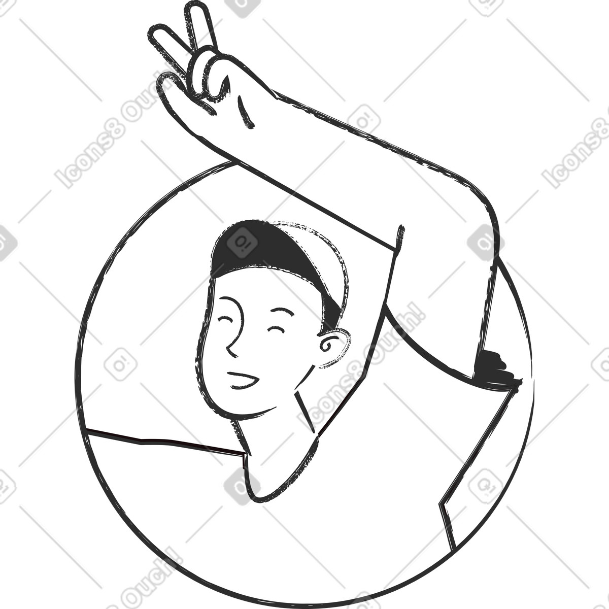 Illustration Avatar d'un homme montrant un signe de victoire dans le style Graphite à télécharger aux formats PNG, SVG