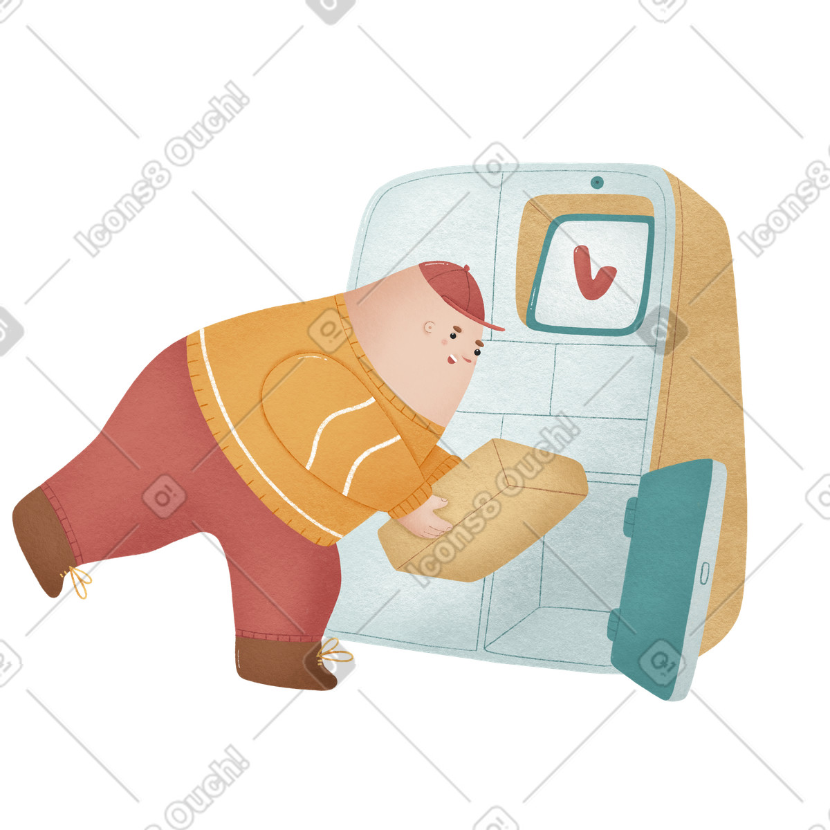 Illustration L'homme livre une commande à un point de ramassage dans le style Woolly télécharger aux formats PNG, SVG