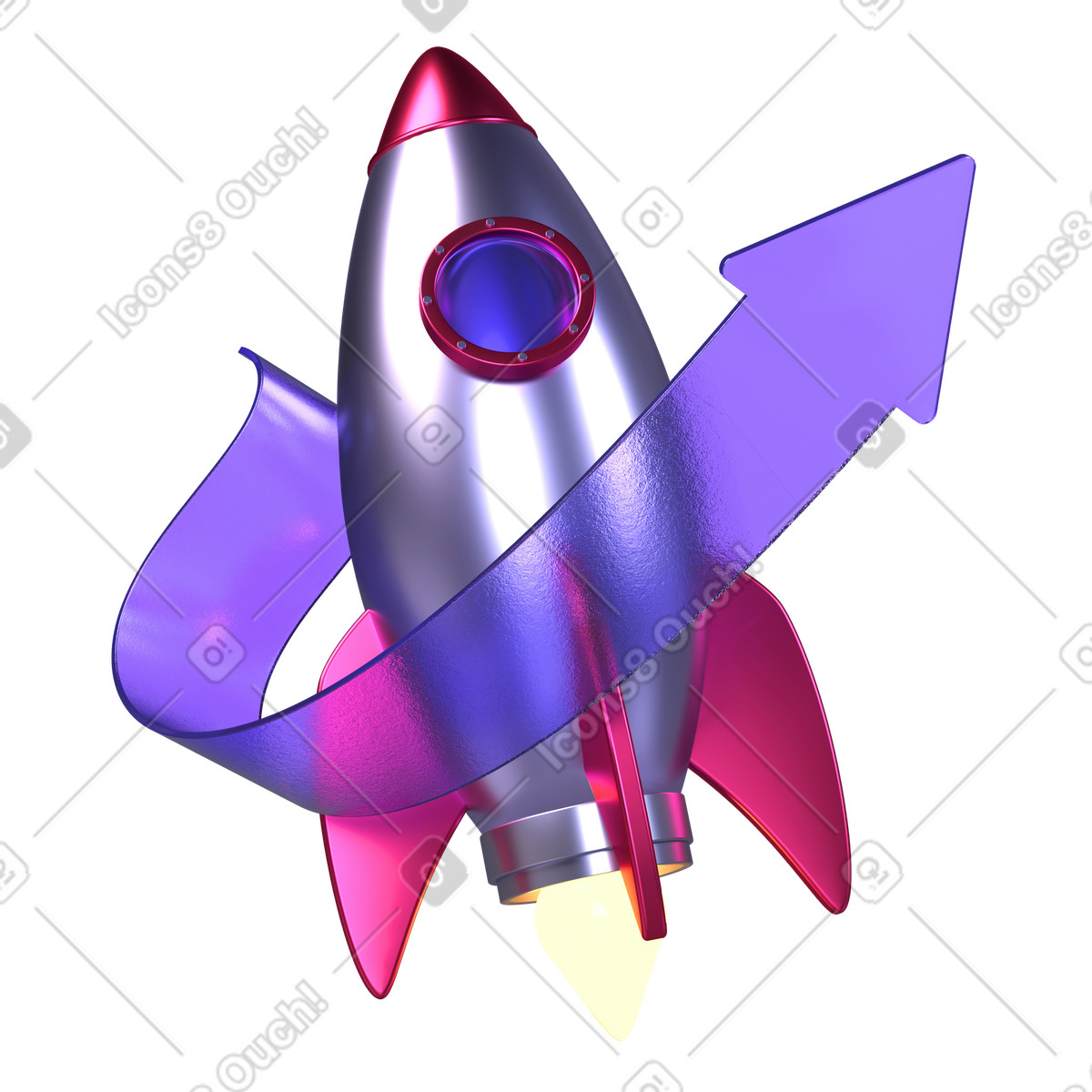 Ilustración Cohete con flecha hacia arriba en estilo 3D Boost a descargar en PNG y SVG