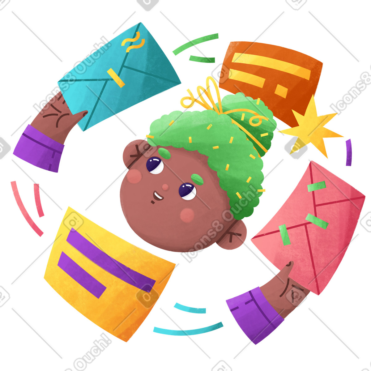 Woman multitasking work with correspondence illustration in Bonbon style download in PNG, SVG