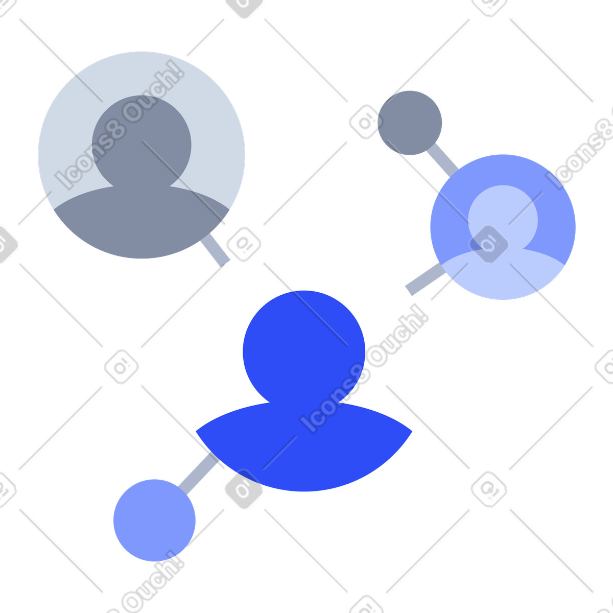 Ilustración Avatares de usuario conectados en círculos, red social, comunidad línea estilo System a descargar PNG y SVG