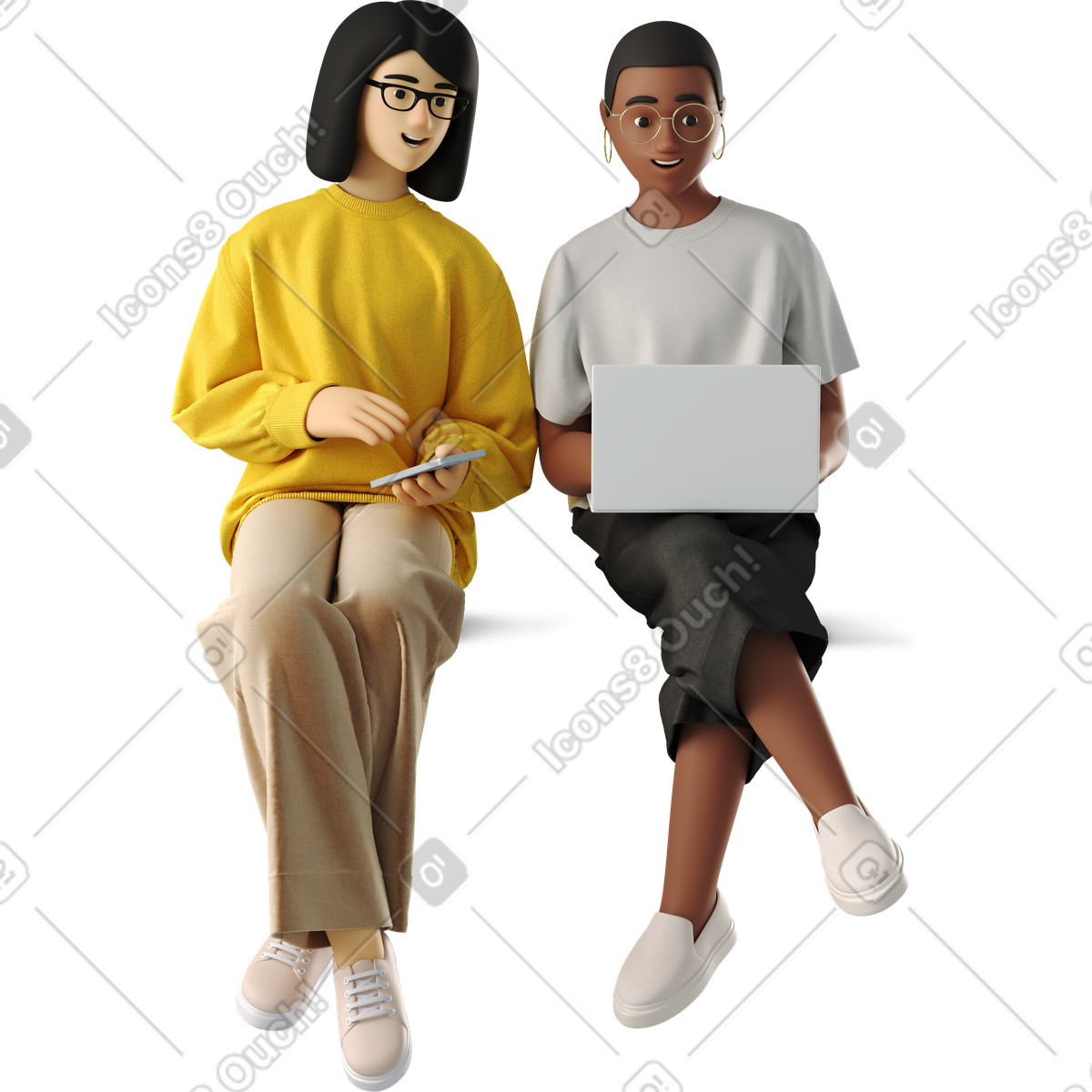 Ilustração de Young women sitting with laptop em no estilo 3D Business para baixar em PNG, SVG