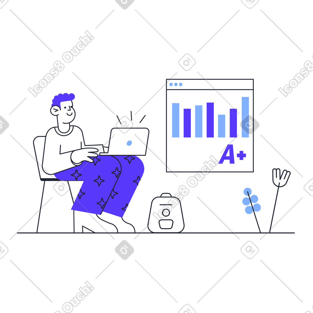 Remote education illustration in Pablita style download in PNG, SVG