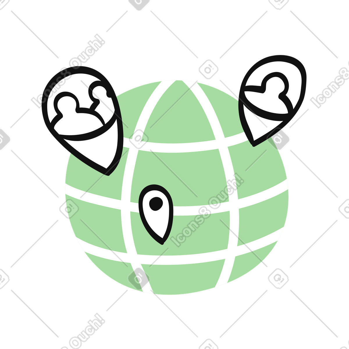 下载 Organic 风格的 Globe map with location pins highlighting global community connections 插画，支持 PNG、SVG 格式