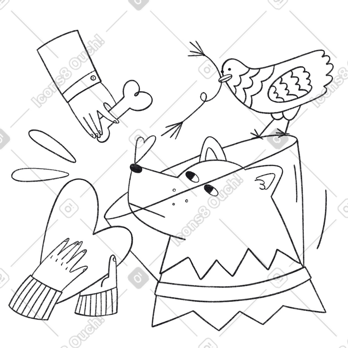 Taking care of dog in recovery collar illustration Bonbon Line style download PNG, SVG