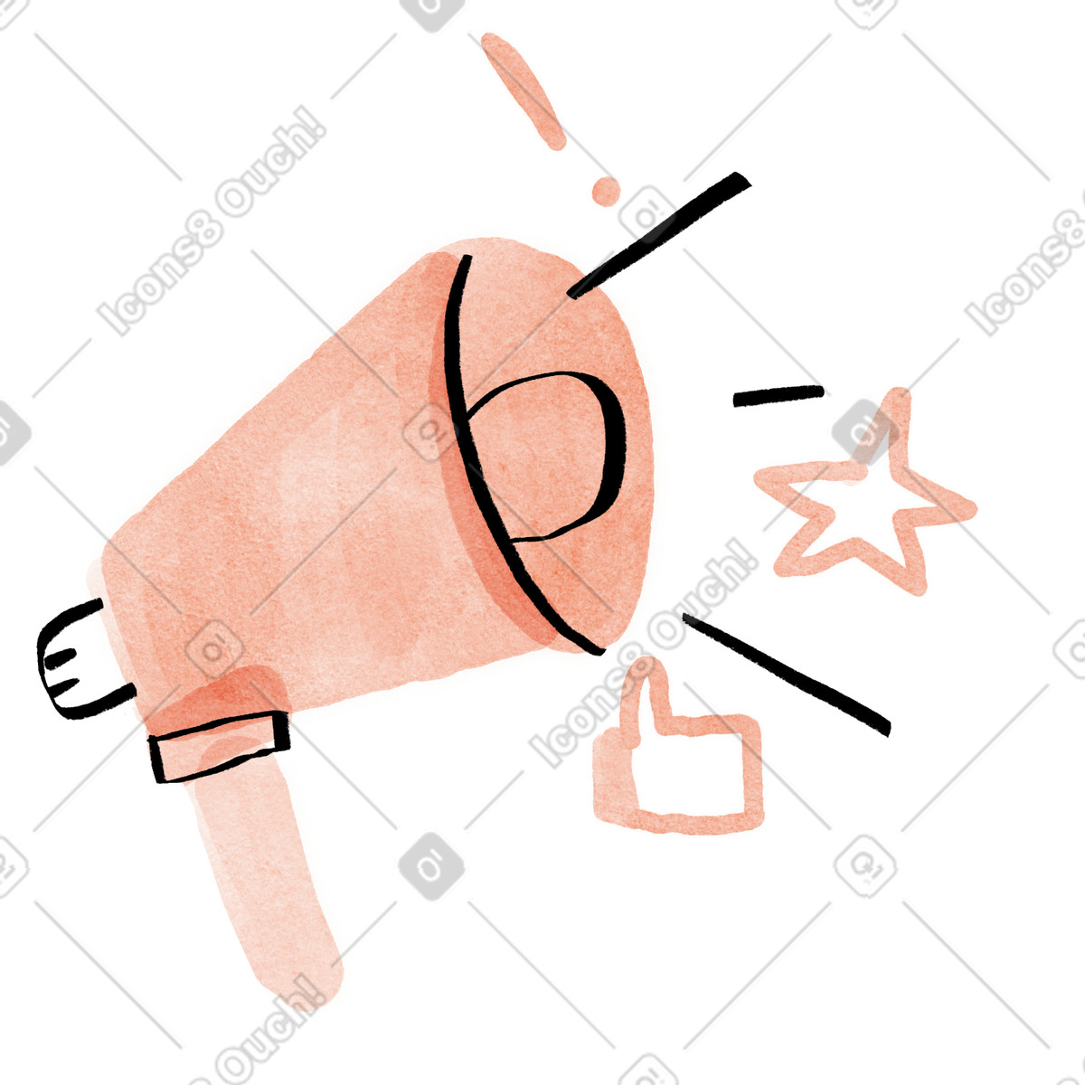 Megafono con reazioni sui social media, marketing digitale e promozione online illustrazione animata in stile Hand-drawn animation scaricabile in GIF, Lottie (JSON), AE