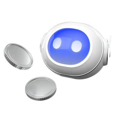 A friendly robot with coins - 3D Enterprise style illustration