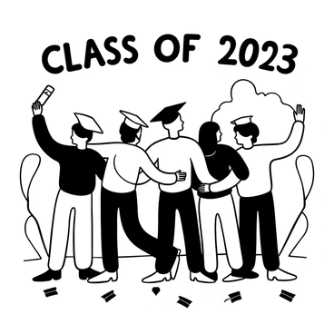 A group of friends taking a selfie, all wearing their graduation caps