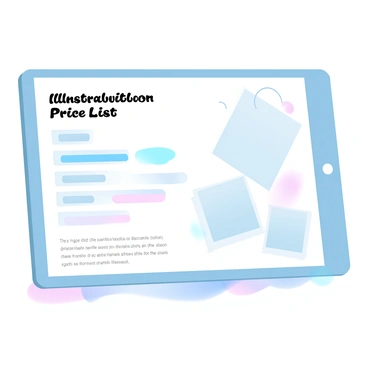A mockup of an artist's website featuring a section for illustration price lists and samples.