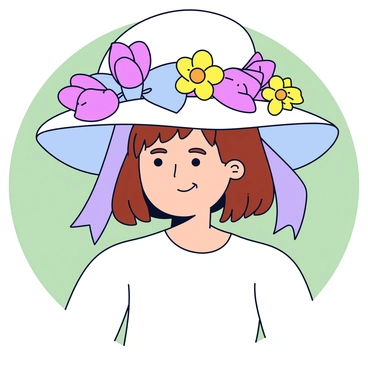 A woman wearing a beautifully decorated Easter bonnet with ribbons and flowers