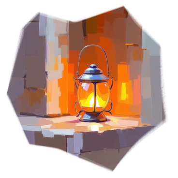A glowing lantern shaped like a scarab beetle is casting a warm light in a dimly lit room. The lantern's intricate details resemble the beetle's segmented body and delicately shaped wings, all crafted with a polished finish. The light emanating from the lantern creates soft, flickering shadows on the walls, enhancing the mysterious atmosphere of the space. The surrounding area is filled with subtle textures, including rough stone walls and wooden beams, which are highlighted by the lantern's glow.