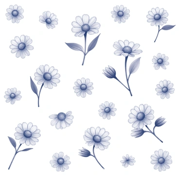 A seamless pattern filled with cornflower motifs. Each cornflower is depicted with distinct, detailed petals and a central cluster of small florets. The flowers are arranged in a repetitive design, with each motif varying slightly in size and orientation to create visual interest. The background is uniform, allowing the cornflowers to stand out prominently. The entire composition is harmonious and balanced, showcasing the beauty of the cornflower while maintaining a cohesive look throughout the pattern.