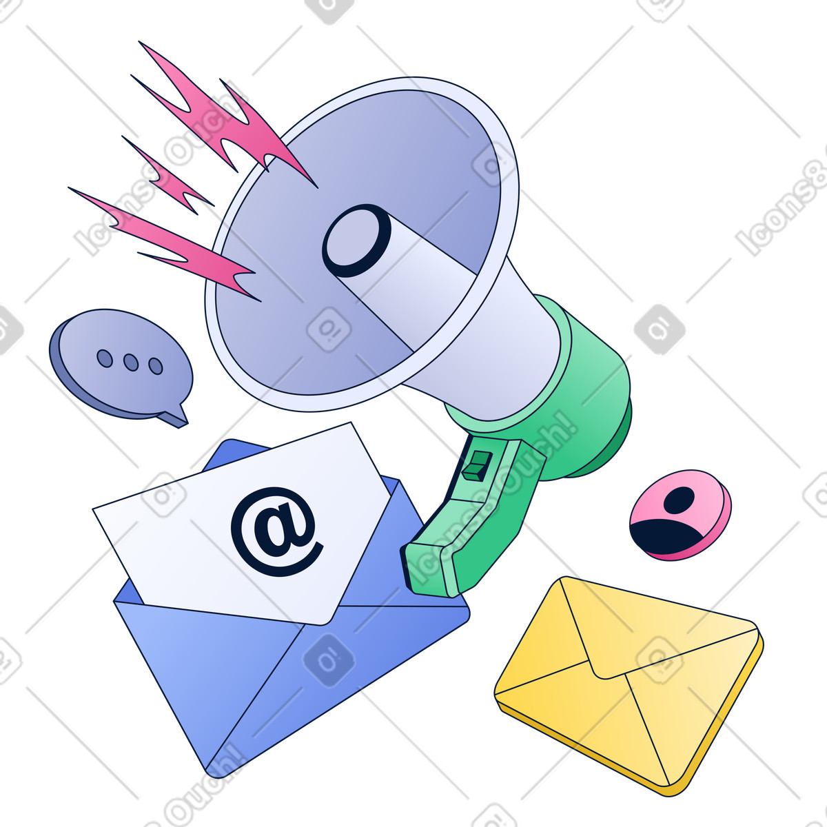 Megaphone and emails, Email Marketing and Customer Communication illustration in PNG, SVG