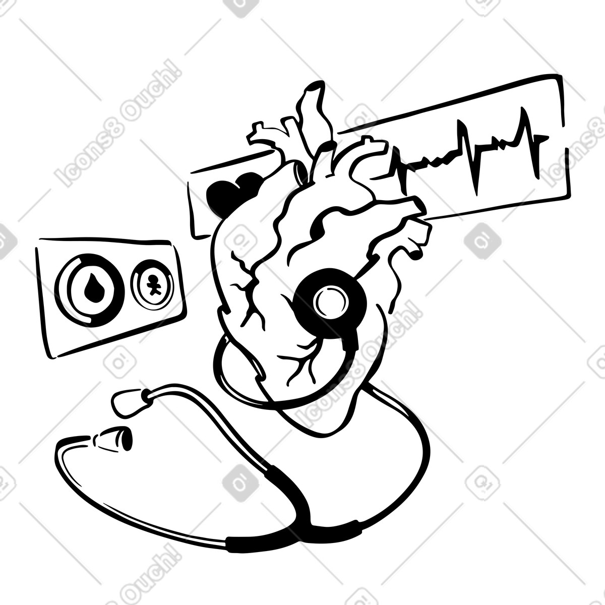 Digital smartwatch health tracking screen with pulse clipart illustration
