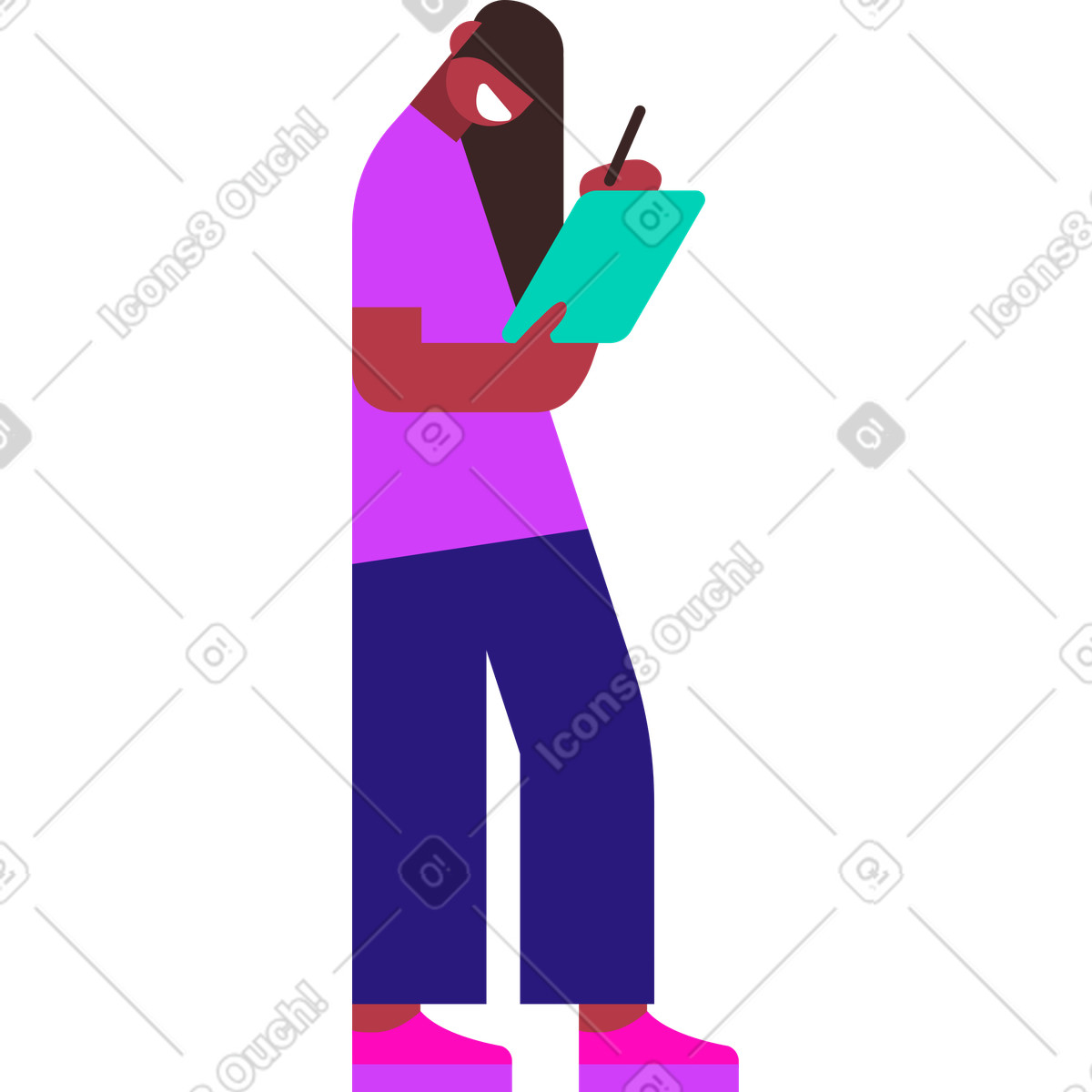 下载 Basic 风格的 女人站着在平板电脑上工作 插画，支持 PNG、SVG 格式