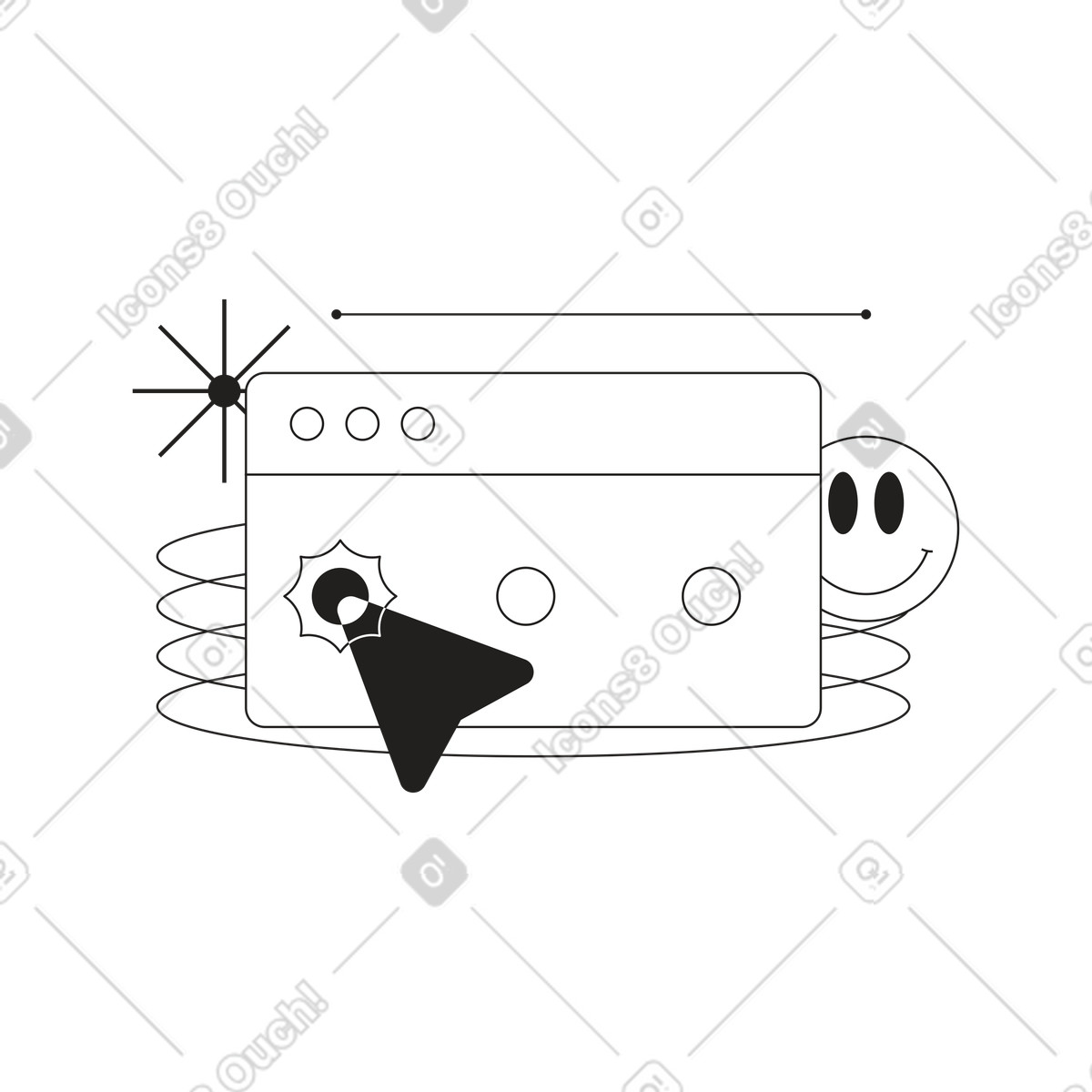 Browser window with emoticons and arrows elements illustration in Tokyo style download in PNG, SVG