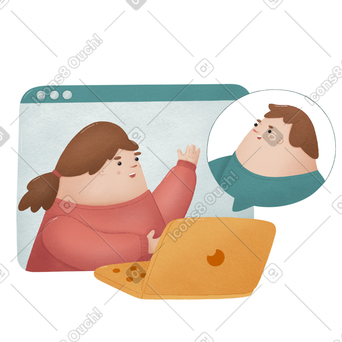 Ilustração de Woman communicates with a man by zoom em no estilo Woolly para baixar em PNG, SVG