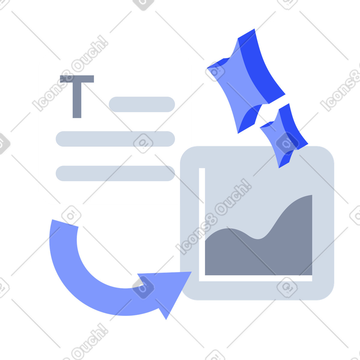 Text prompt transforming into infographics, AI powered data visualization illustration in System style download in PNG, SVG