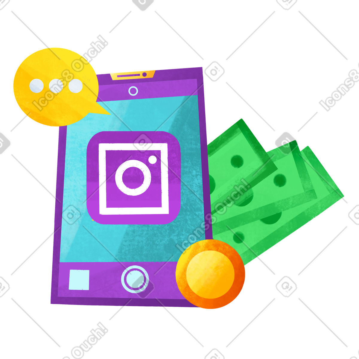 Earning on social media illustration in Bonbon style download in PNG, SVG