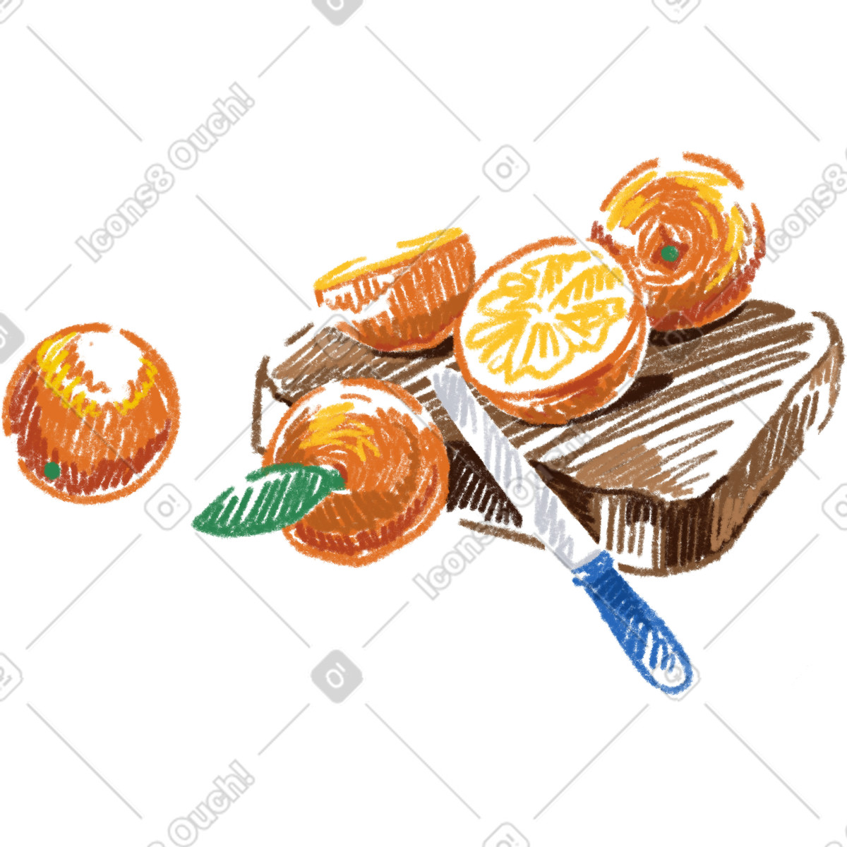 Oranges and knife illustrazione in stile Sketchbook scarica in PNG, SVG