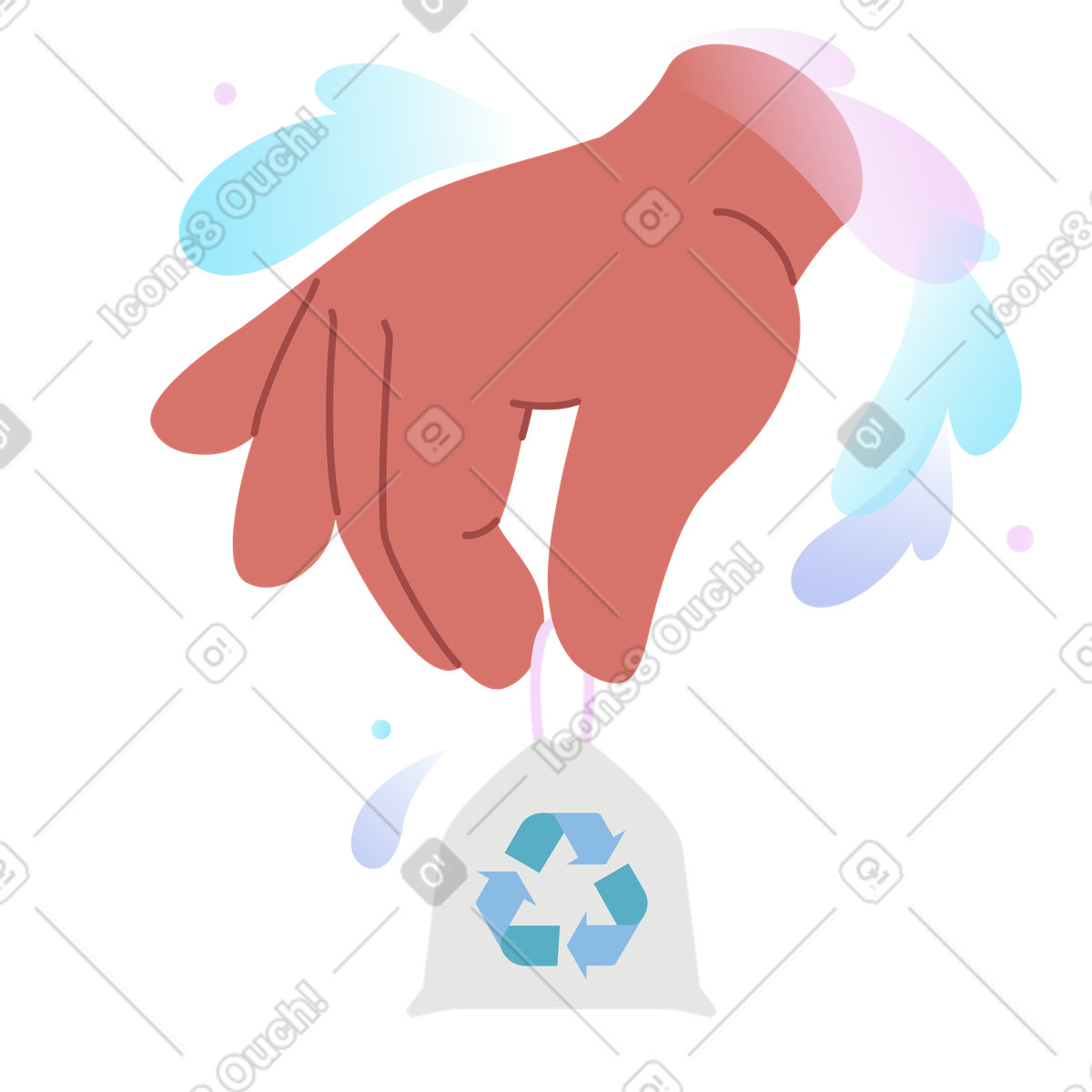 Airy スタイルの リサイクル用のゴミ袋を持つ手 のイラストをPNG、SVG形式でダウンロード