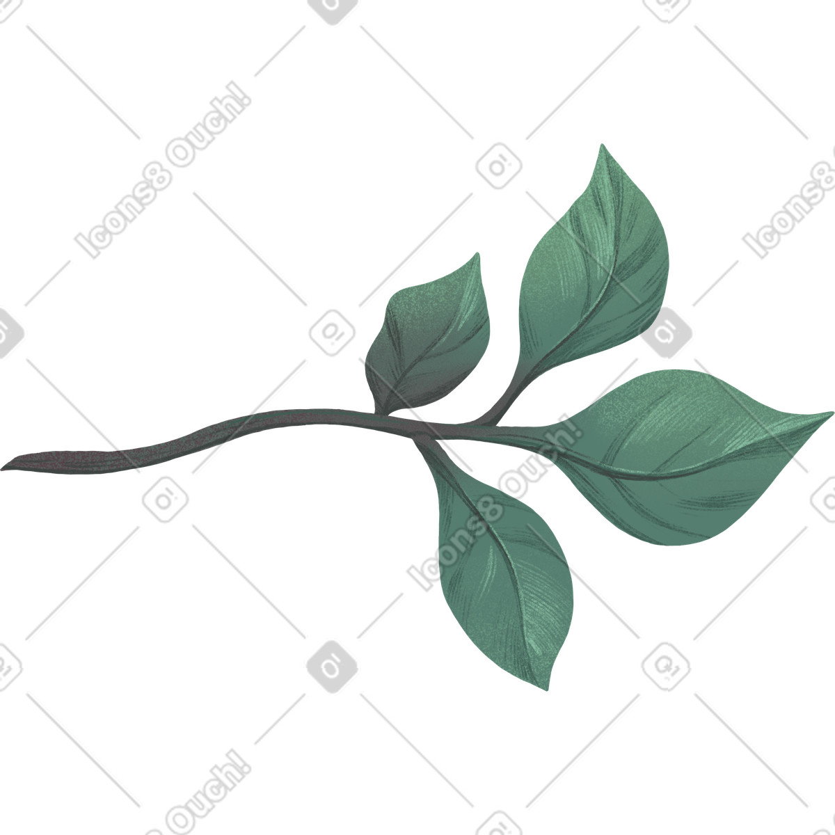 Green branch with leaves illustration in Floral style download in PNG, SVG