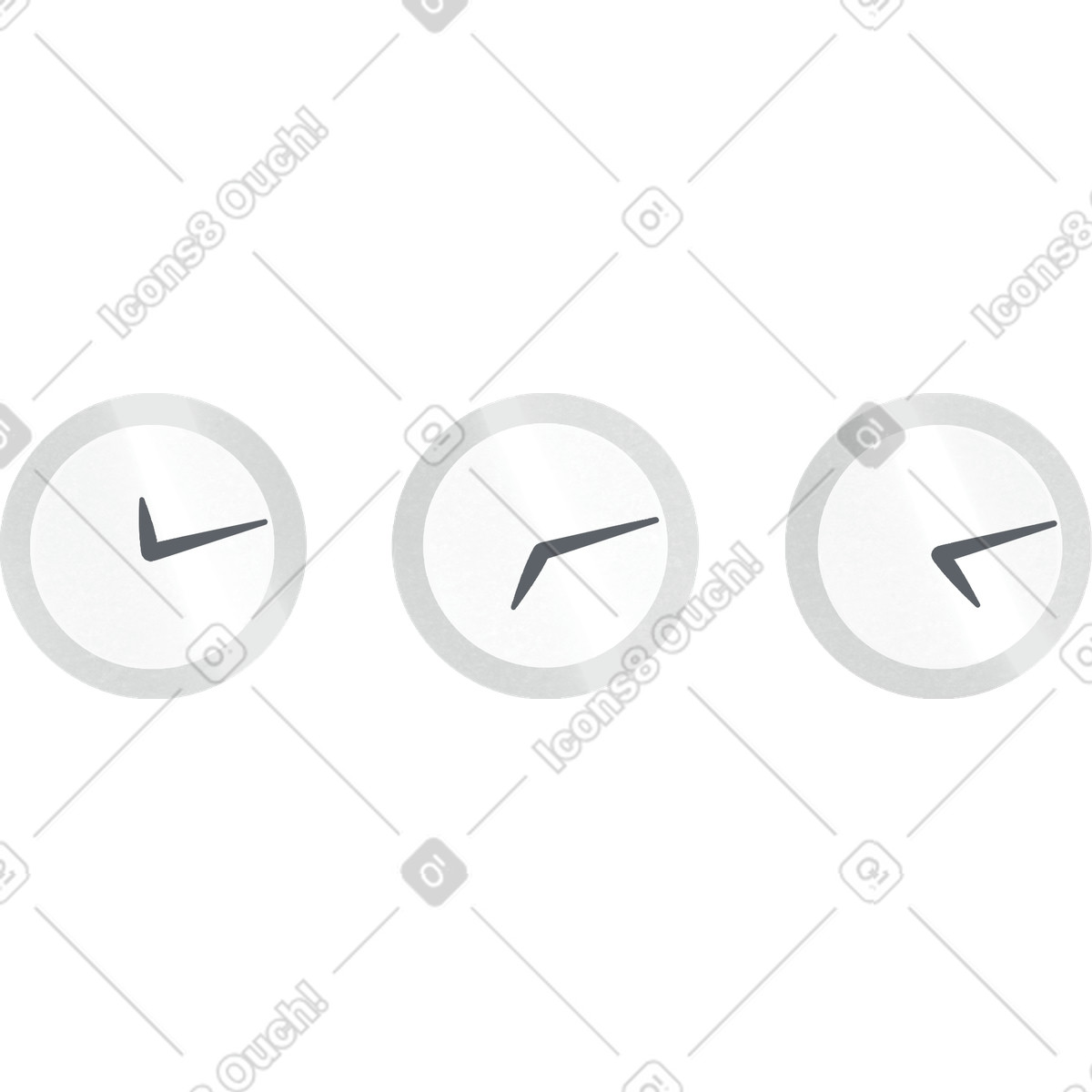 Tre orologi grigi con diversi fusi orari illustrazione in stile Shine scarica in PNG, SVG