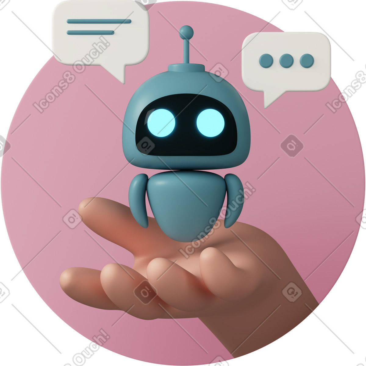 Ilustración Hand holding digital chatbot en estilo 3D Casual life a descargar en PNG y SVG