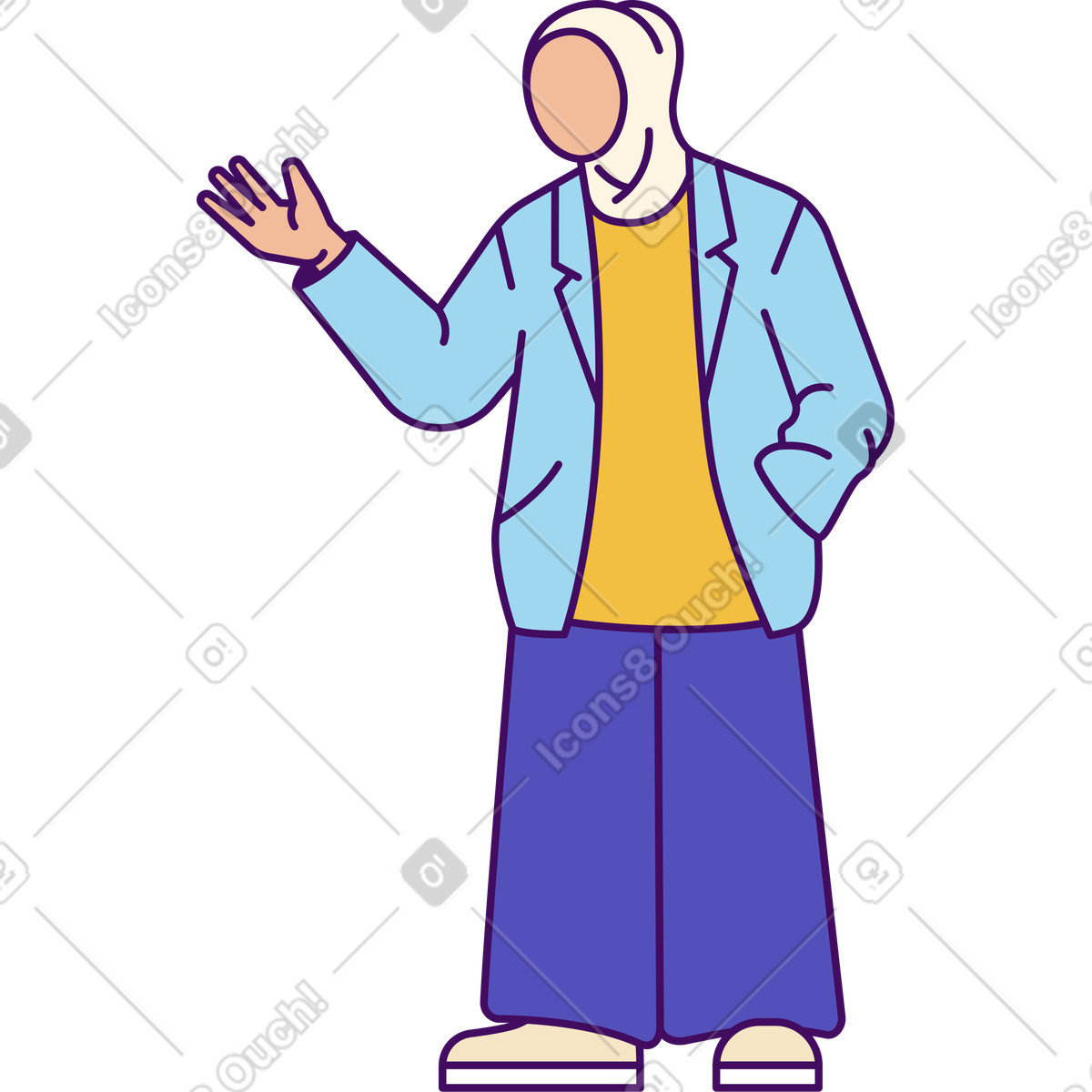 Woman in headscarf raised her hand illustration in Simplistic style download in PNG, SVG