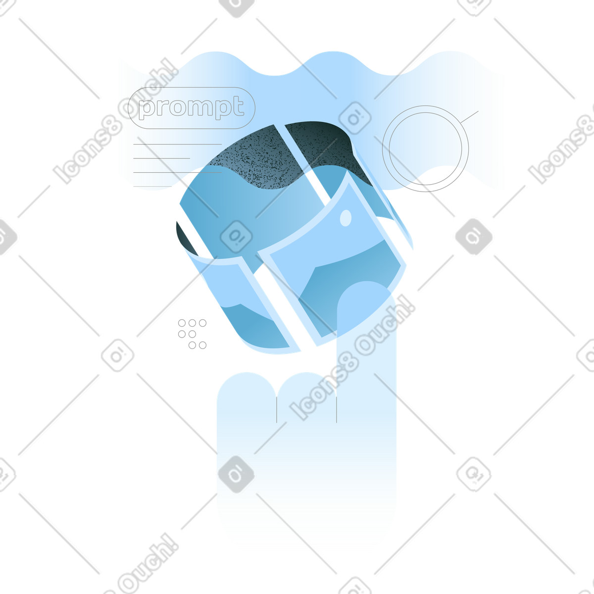 Hand tapping digital prompt cards, AI content generation and automation illustration in Concept style download in PNG, SVG