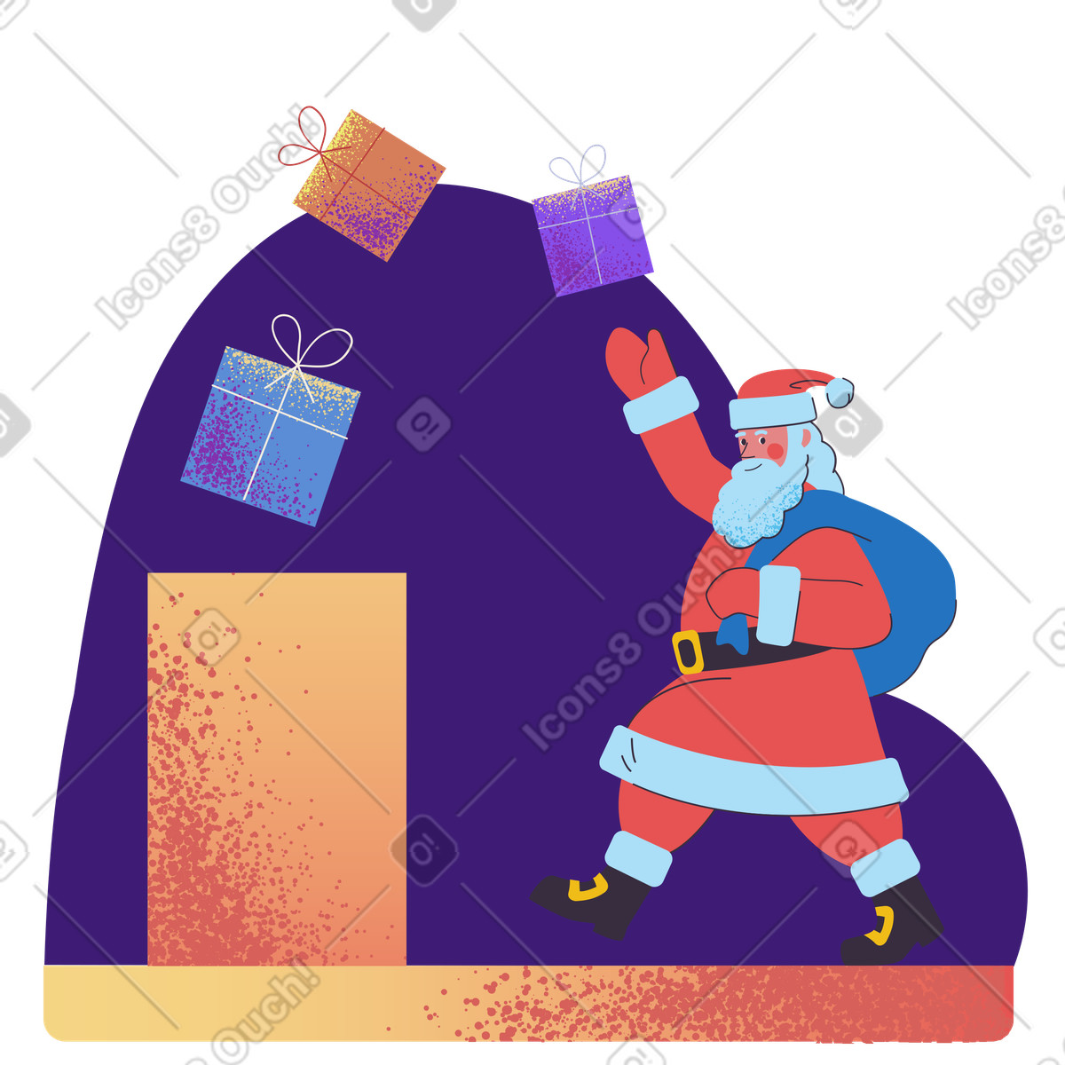 Ilustración Papá noel en el tejado entregando regalos de navidad estilo Pale a descargar PNG y SVG