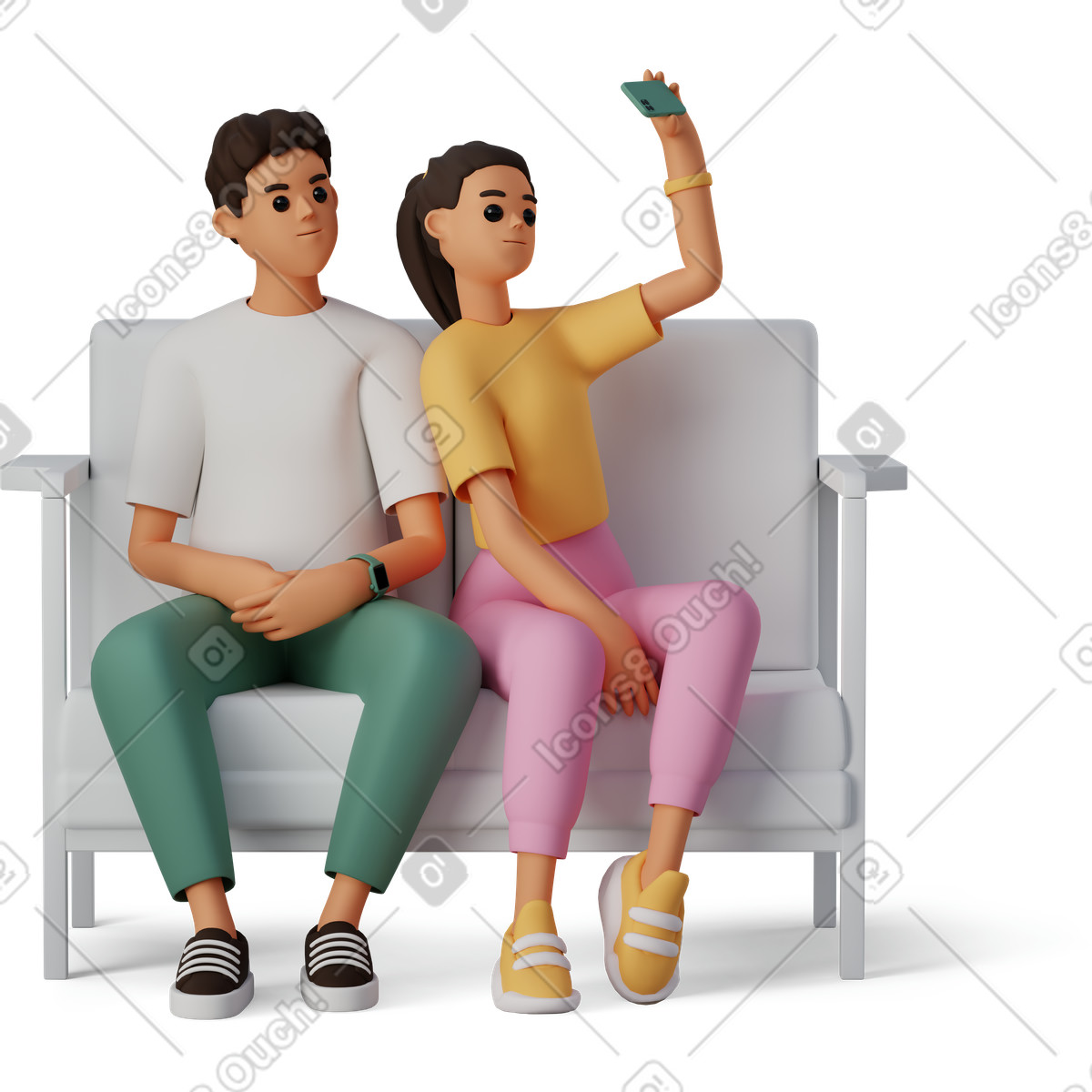 Young people taking selfie on smartphone-Illustration im 3D Casual life-Stil als Download in PNG, SVG